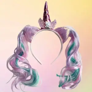 Unicorn Headband Hairpiece, Sparkling Glitter Cute and Fun Plastic Accessory for Birthday Parties & Festivals, Flashy Hair Decorations