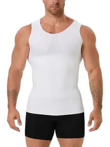 Men's Shapewear Sharkskin Triangle Mesh Waist Cinch Chest Tight Compression Stretch Tank Top, Casual Regular Length Plain Design, All Seasons Wear, Waist Trainer Cincher