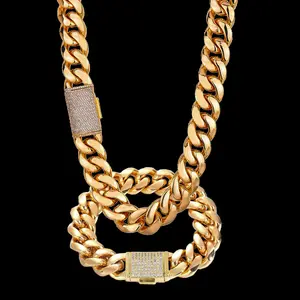 Men's Gold Stainless Steel Cuban Link Necklace - CZ Diamond Fashion Accessory for Party, Birthday Daily Wear