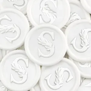 25Pcs White Handmade Vintage Botanical Leaves Wax Seal Stickers Adhesive for Wedding Party Invitations Envelope Gift Wrap Christmas Initial S White
