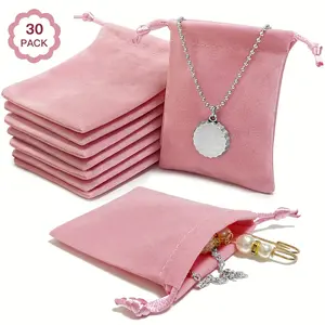 30pcs Pink Velvet Jewelry Pouches with Drawstrings - Soft Storage Gift Bags for Wedding Favors, Party Gifts, Gift for Friends, Valentine's Day, Anniversary Keepsakes and Jewelry Organization Gift Packs