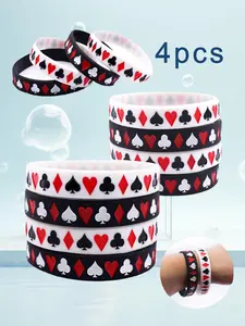 4pcs Poker Pattern Silicone Bracelets Wristband Waterproof Durable, Daily Wear Gift Ideas, Stylish Accessory for Men & Women