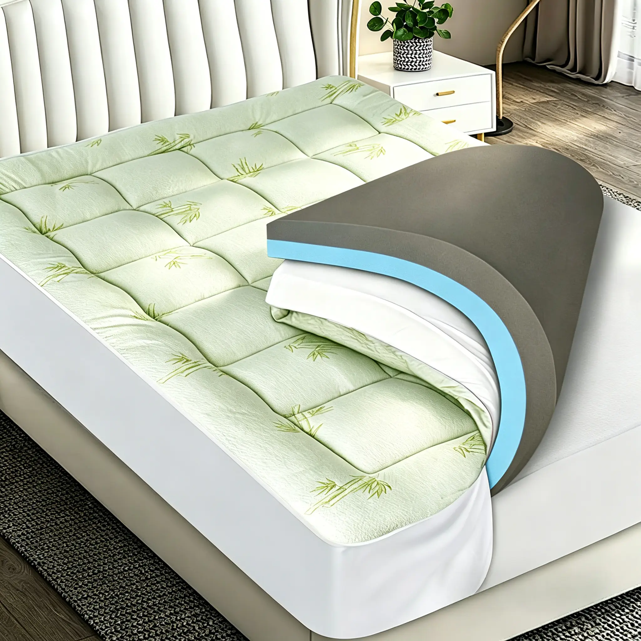 #Summervibes Cooling Bamboo 4.5” Dual Layer Memory Foam Mattress Topper, 2-in-1 Could-Like Comfort 2.7" Extra Thick Soft Plush Breathable Pillow Top Mattress Pad & 0.6" Cooling Gel Memory Foam & 1.2" Firm Foam for Back Pain Support #tiktokshopsummersale