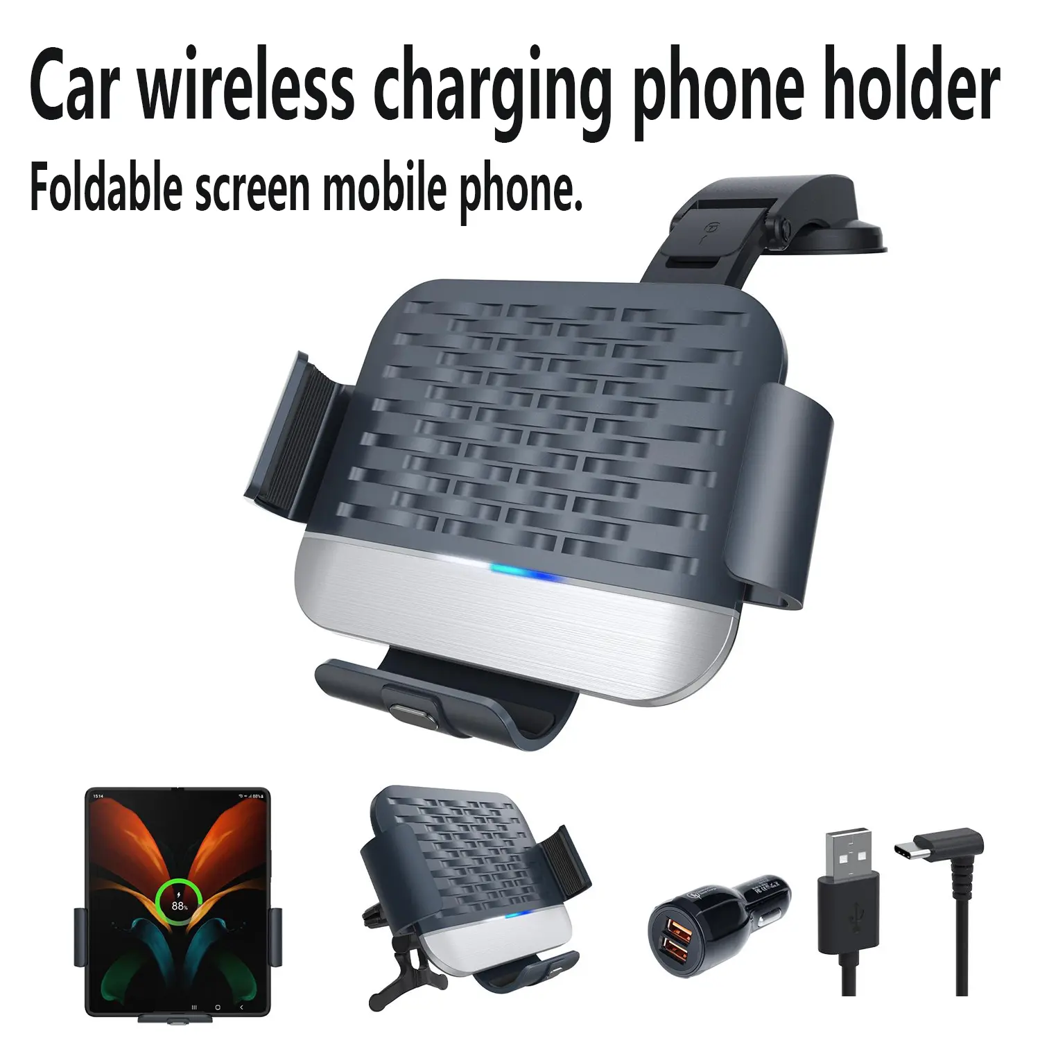15W Fast Qi Wireless Plastic Car Charger Mount - Automatic Clamping, Dual Coil Technology, Air Vent & Dashboard Holder for Galaxy Z Fold 6/5/4, iPhone 12 Series