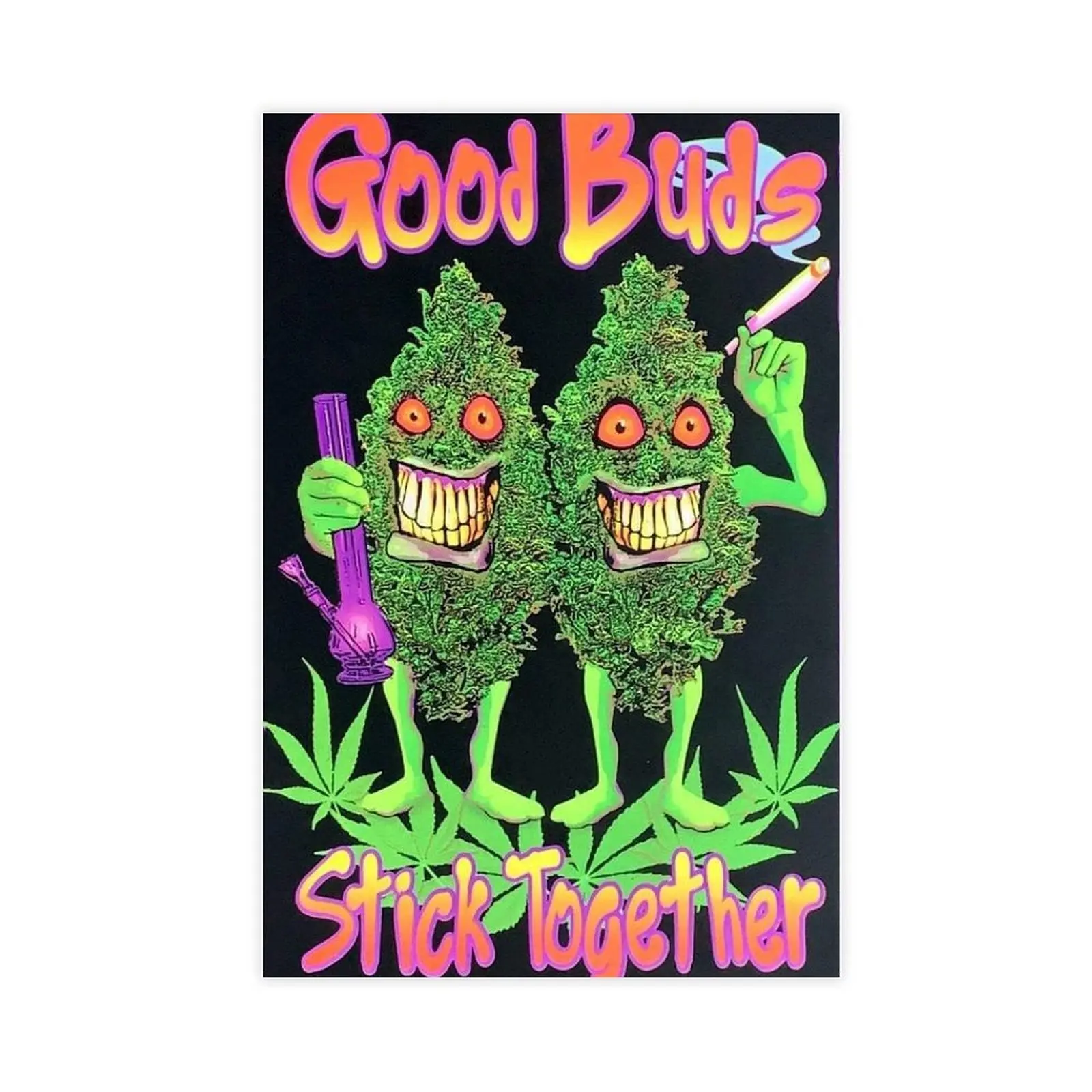 "Good Buds Stick Together" Blacklight Pot Poster - Vintage Waterproof Unframed Artistic Print with Box, Whimsical Funky Home Decor for Bathroom Wall, Whimsical Room Decor, Funky Room Decor