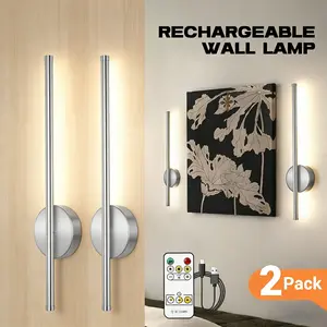 Silver Wall Lamp with USB Charging, Powered By 4000mAh Battery, Magnetic Mount For Wiring-Free Installation, Remote-Controlled Dimmable Decorative Wall Lamp, For Bedroom, Rechargeable Wall Sconces, Decorative Light