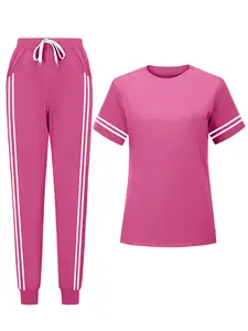 Women's Summer Casual Striped Short-Sleeve Top and Long Pants Set