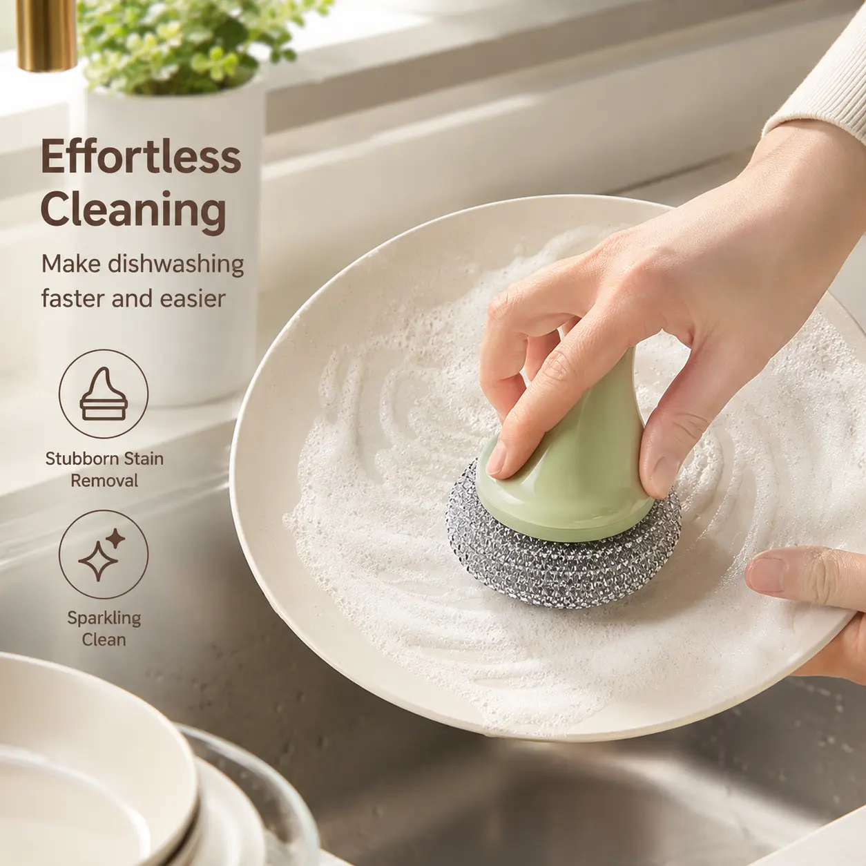 1 Count Kitchen Scrub Brush, Replaceable Dense PET Brush Head Non-slip Shark Fin Handle for Cleaning Cookware, Dishes, Stovetop and Cutting Board