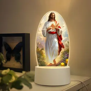 USB Powered Acrylic LED Table Lamp with Switch, Decorative Lamp, Home Decor Lighting, Warm Comfortable Ambiance Light, Christian Theme Design, Modern Simple Style, Ideal Night Lighting