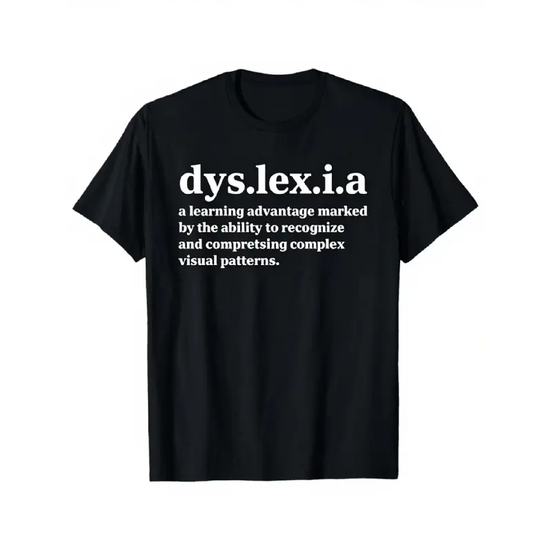 Dyslexia Definition Graphic Tee Shirt Men Women Funny Neurodiverse Pride Casual Cotton Short Sleeve Round Neck T Shirt Black 1pc, Versatile for Casual Outfits? Breathable, Casual & Comfortable, Festive Event Outfit? Daily  Oversized Menswear