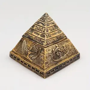 Egyptian Pyramid Desk Ornament, Vintage Resin Home Decor with Intricate Hieroglyphs, Golden-Toned Storage Box for Indoor & Outdoor Use
