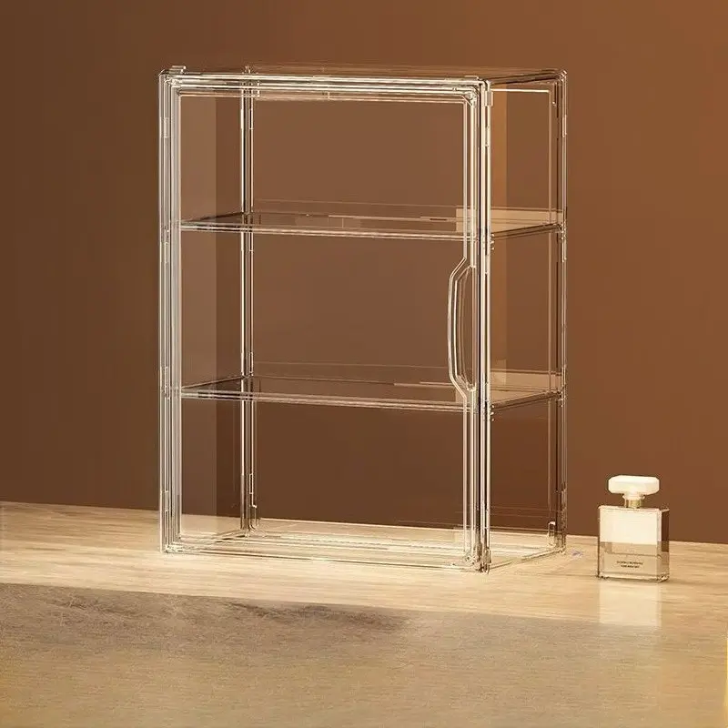 Portable Display Cabinet Bedroom Office Storage Rack with Latch Lid, Acrylic Organizer for Cosmetics, Collectibles, Dolls, Toys, Ideal Gift