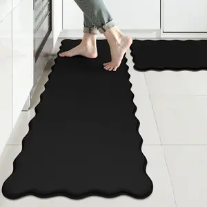 Kitchen Mats for Floor Cushioned Anti Fatigue,Wavy Kitchen Sink Rugs Sets of 2 Non Slip,Comfort Memory Foam Kitchen Floor Mat Carpet for Office Laundry,Black