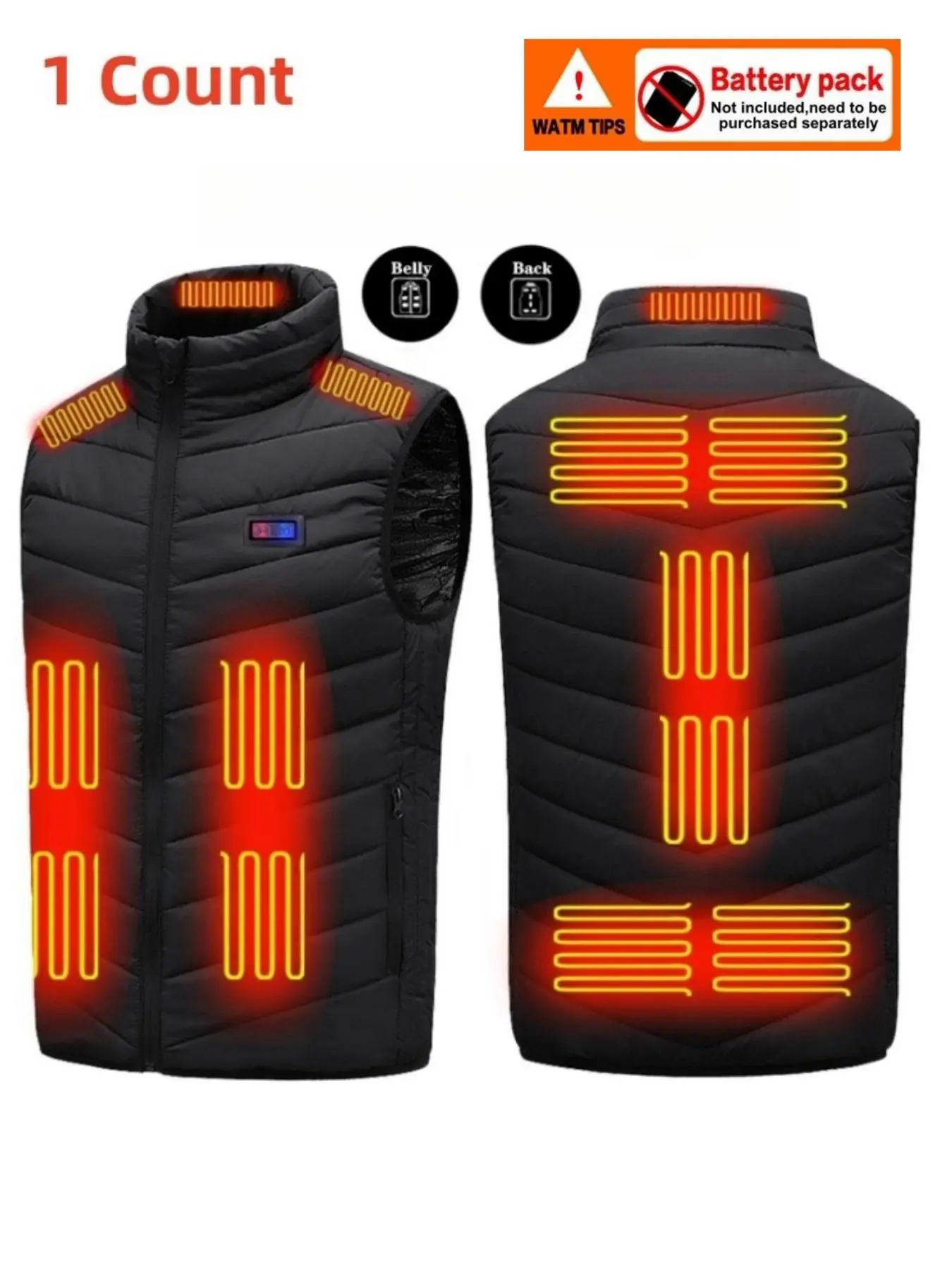 Men's Heated Casual Gilet Vest One-Button Fast Heating Three-Temperature Control Instant Warmth Outdoor Winter Sleeveless Cotton Back Vest