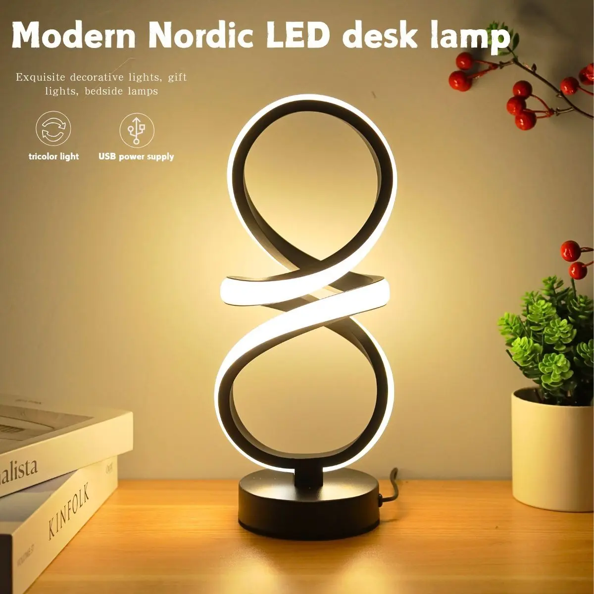 Modern Nordic LED Table Lamp, Led Desk Lamp, Adjustable Leds, Adjustable Three Color Dimmable Bedside Reading Light, Art Decoration for Bedroom Study Living Room, Modern Night Lights, Decorative Lamp, Indoor Lighting