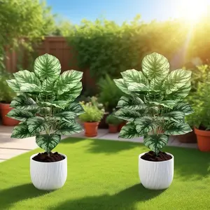 2 Sets Large Money Tree Artificial Decorative Plants, 24 Leaves, Ideal for Home Decor, Office, Shop, Gallery, Cafe, Bar, Cemetery, Restaurant, Courtyard
