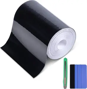 High Gloss Black Vinyl Wrap Tape, 4 Inch x 30ft Self-Adhesive Universal Chrome Black Detailing Tape with Tool, Anti-Scratch Sticker for Door Sill Window Trim Edge Guard Protective