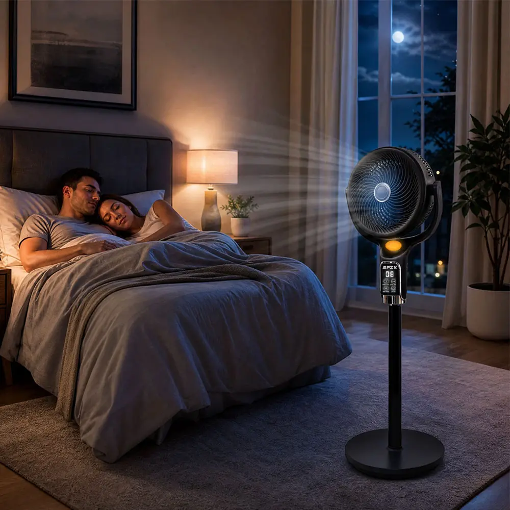 SPZK Air Circulator Pedestal Fan, Adjustable Height Standing Fan for Bedroom.   Oscillating Floor Fan with Remote, 8 Speeds,  with Timer & Auto-Off. High-Quality Quiet Cooling Fan for Home Office & Nursery.