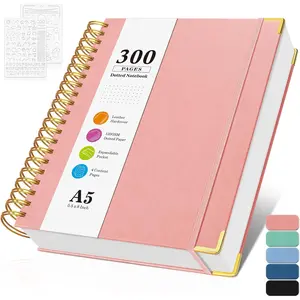 Dotted Journal Spiral Notebook, 300 Pages Leather Notebooks with Contens, 120 GSM Thick No Bleed Through Paper Journals, A5 Dot Grid Notebook for Women Men School Work Writing, 5.5" x 8", Pink