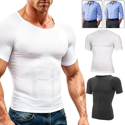 Men's Compression Tank Top Shapewear - Plain, Natural, Soft, Elastic Menswear Undershirts, Slim-Fit Short Sleeve, Cool Under Layers, Stretch Lightweight Breathable Flexible Mesh Fabric, Minimalist/Sporty Tops for Workout/Casual, M-3XL Body Shaping