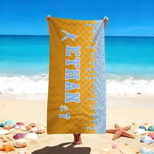 1 PC Golden Checkered Beach Towel, Lightweight Soft Towel with Ice Cream Pattern and Personalized Text - Beach Days and Poolside Lounging Quick-drying, water-absorbent, lightweight, anti-sand-sticking, can be used as a travel towel Quick Drying Towels