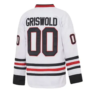 Men's Griswold Christmas Movie White Embroidered Long-Sleeved Ice Hockey Pullover, Athletic Sports Clothing for Casual Training, Party Wear
