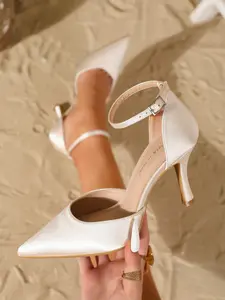 Women's Elegant Fashion Pointed Toe High Heels, Hollow Out Slip-On Single Shoes, Plain Textile Upper, All Season Wear