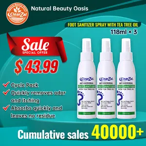 ClearZal Foot Sanitizer Spray with Tea Tree Oil, 4-Ounce 3 pieces Bottle Long-lasting disinfectant and antibacterial spray Long-lasting antibacterial effect to keep fresh  Tinea pedis, fungal infection, burning, itching, dandruff 3 packages