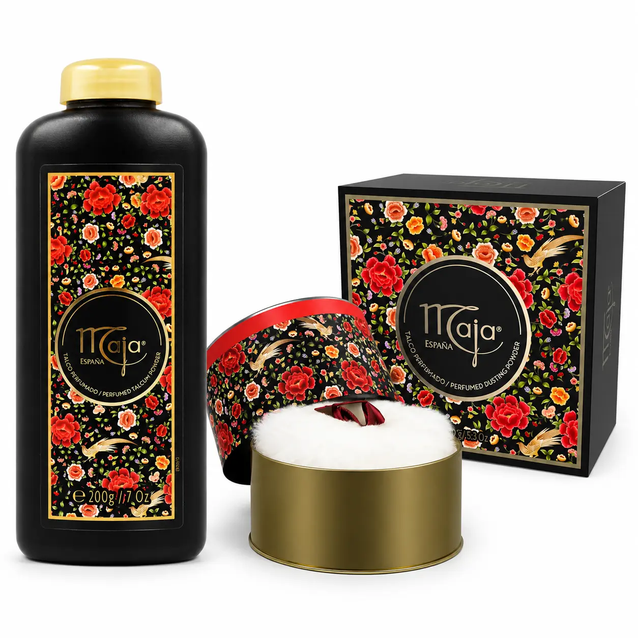 Maja Classic Floral Aroma Fragrance Dusting Powder 2-Piece Gift Set with Puff, Daily Body Care Moisture Control Scented Powder Sets