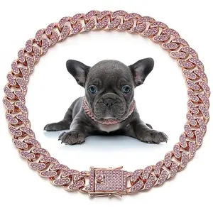 Rose Gold Dog Chain Collar, Crystal Decorated, Designed for Female Dogs, Puppy, Suitable for Small, Medium, and Large Breeds