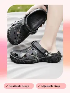 Men's Camouflage Functional Thick Sole Sandals, Anti-Slip Durable Outsole, Breathable Hollow Design, Adjustable Heel Strap, Outdoor Casual Footwear, Non Slip Footwear