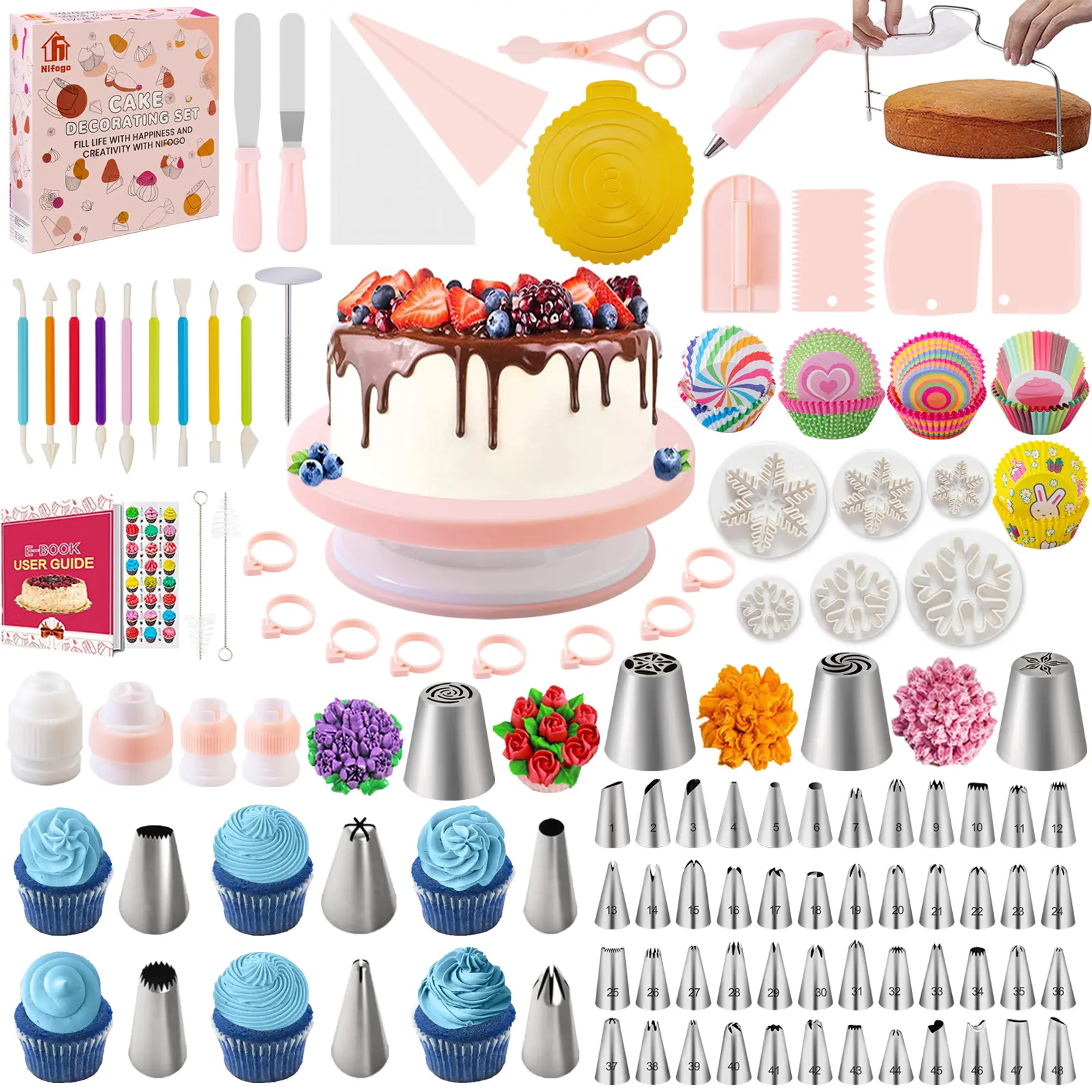 356-Piece Cake Decorating Kit with Turntable, Squeezing Set, Pastry Bag - 3 Color Options, Beginner Tools for All Skill Levels, Ideal for Daily Home Baking, 356 Pieces, Covering All Skill Levels