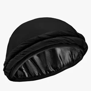 Stylish Black Twisted Halo Head Wrap for Men and Women - Luxurious Satin-Lined Turban Cap with Halo Design Soft Headscarf Beanie Hat