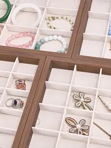 New Walnut Wood Grain Jewelry Display Tray, Ring Necklace Earring Bracelet Organizer Drawer Insert, Storage Plate for Accessories