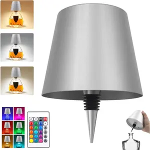 Wireless Bottle Lamp with Remote Control, Rechargeable RGB Wine Bottle with 3Modes Light Dimming, Waterproof Bottle Touch Lamp Head for Room, Bar, Restaurant and Party Decorations(Silver RGB)