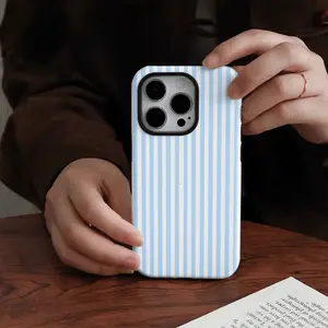 This refreshing blue and white striped phone case is a durable 2-in-1 protector for iPhone 17/16/15/14/13/12/11 Pro Max/Plus/Pro and Galaxy S25/S24/S23 Ultra. Durable, stylish, and protective, it makes a great Valentine's Day or birthday gift.