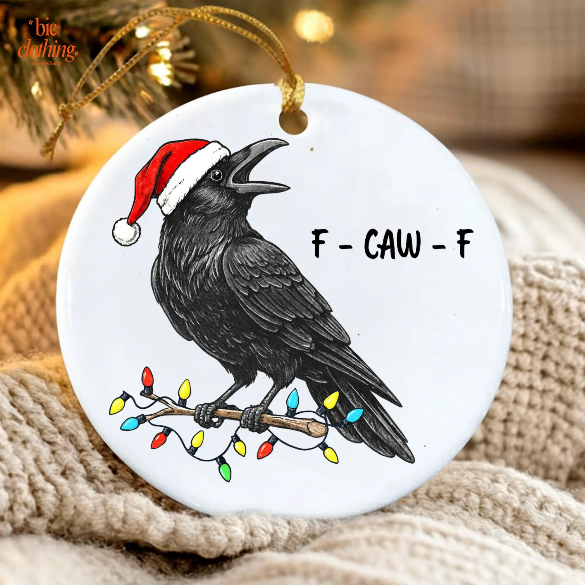 “F-CAW-F” Funny Christmas Ornament, Funny Crow Christmas Ornament, Gag Gift for Secret Santa, White Elephant, Office Gift Exchange, Gift for Coworkers, Great Gag Gift for Friends or Coworkers