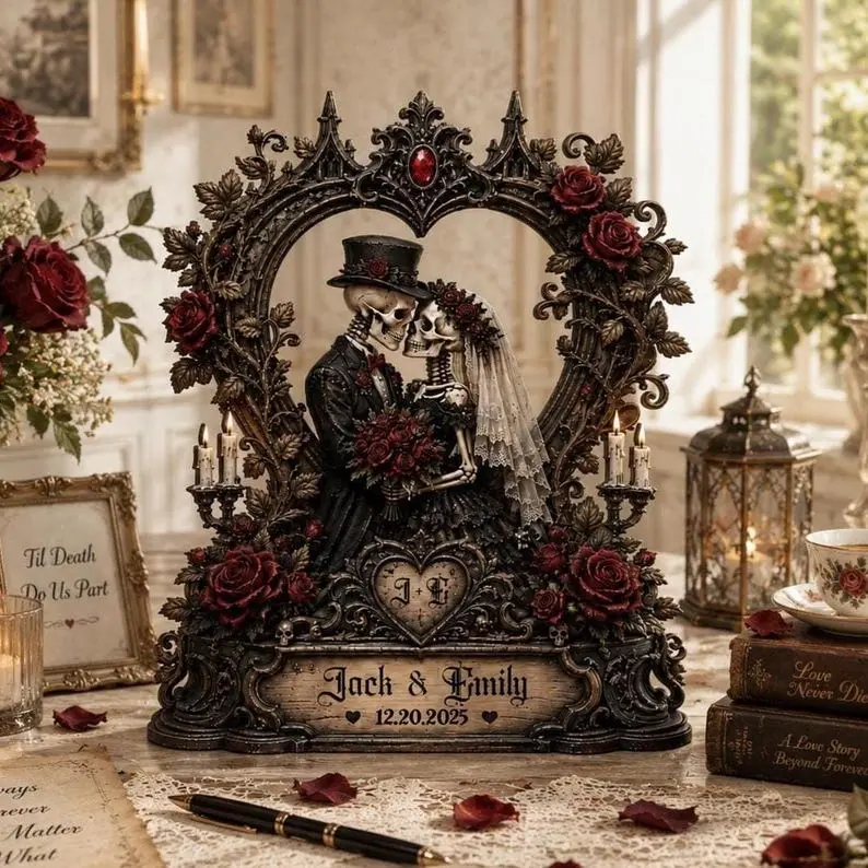 Personalized Till Death Do Us Part Skeleton Couple Wooden Block, Custom Couple Name Gift, Halloween Wedding Decor, Gothic Anniversary Decor, Vintage Halloween Decor 2026, Fall Decor 2026