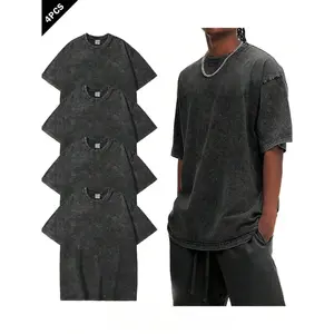 4 Pack Oversized Tshirts for Men Gym Vintage Heavyweight T Shirts Cotton Workout Acid Wash Baggy Tees