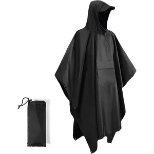 3-in-1 Waterproof Rain Poncho for Camping - Hooded Unisex Emergency Shelter & Ground Sheet, Lightweight Tactical Rain Gear