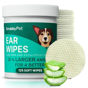 ScrubbyPet Dog Ear Wipes Extra Thick with Aloe & Eucalyptus 125 Count Hypoallergenic Cleaner with Pearl Texture for a Deeper Clean Scrubby Pet - Cleaning