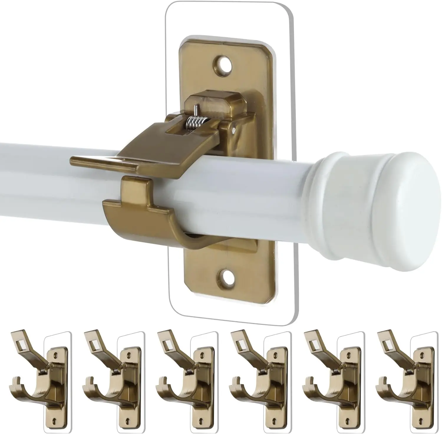 6-Pack No Drill Needed Curtain Rod Holders Brackets, Self Adhesive Rod Holder Hooks, Multipurpose Nail Free Stick on Curtain Rod Hooks-Transparent Rustic Brown,dorm essentials,home decor