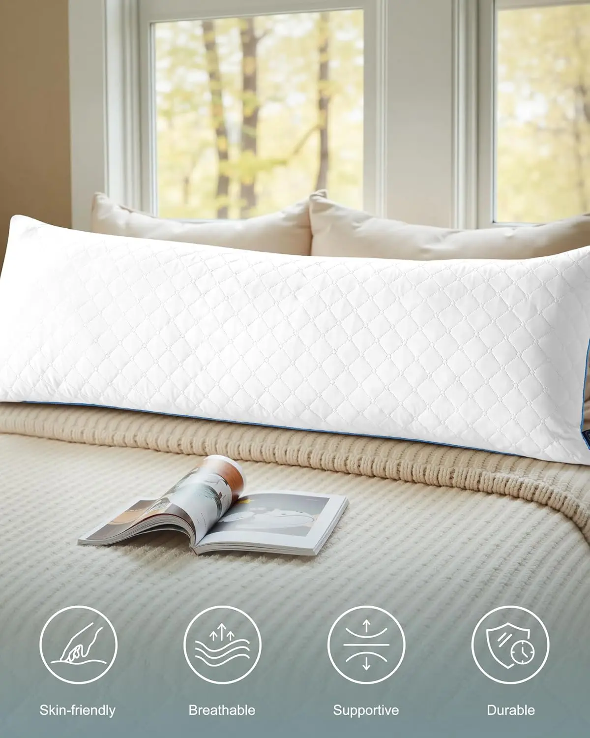 YZ HOME Body Pillow for Adults, Firm Shredded Memory Foam Long Pillow, Adjustable Height, Support for Side Sleepers & Pregnant Women (White, 20x54 in)