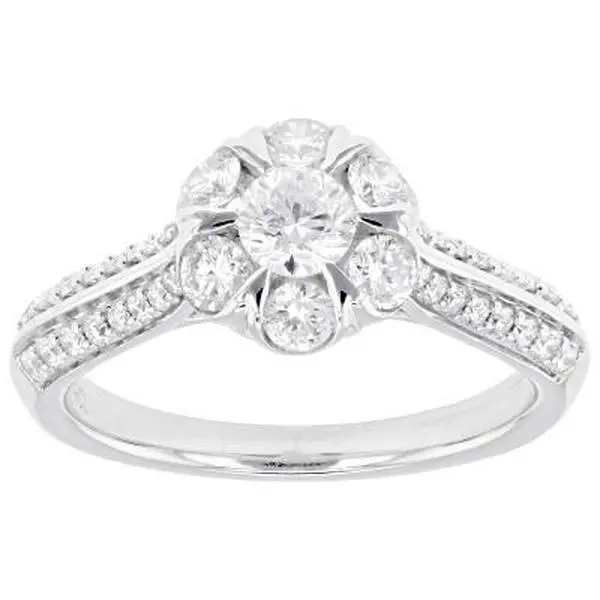 Jtv Round Halo Lab-Grown Diamond Engagement Ring in Rhodium Over Sterling Silver, 0.30ct Center Stone (F-G, VS), 1.00ctw, Engagement Rings