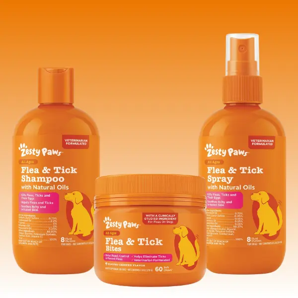 Zesty Paws Flea & Tick Kit for Dogs - Shampoo, Spray, and Bites with Natural Oils for Flea and Tick Control