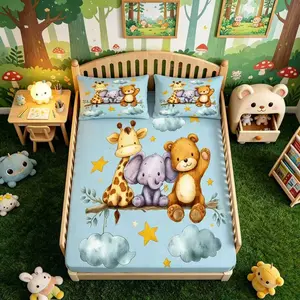 3Pcs Cute Animal Print Fitted Bed Sheet Set (Pillow Core Not Included), Watercolor Style Bed Cover, Single-Sided Print Soft Cozy Deep Pocket Bedding, Ideal for Bedroom Guest Room, Perfect Gift for Animal Lovers