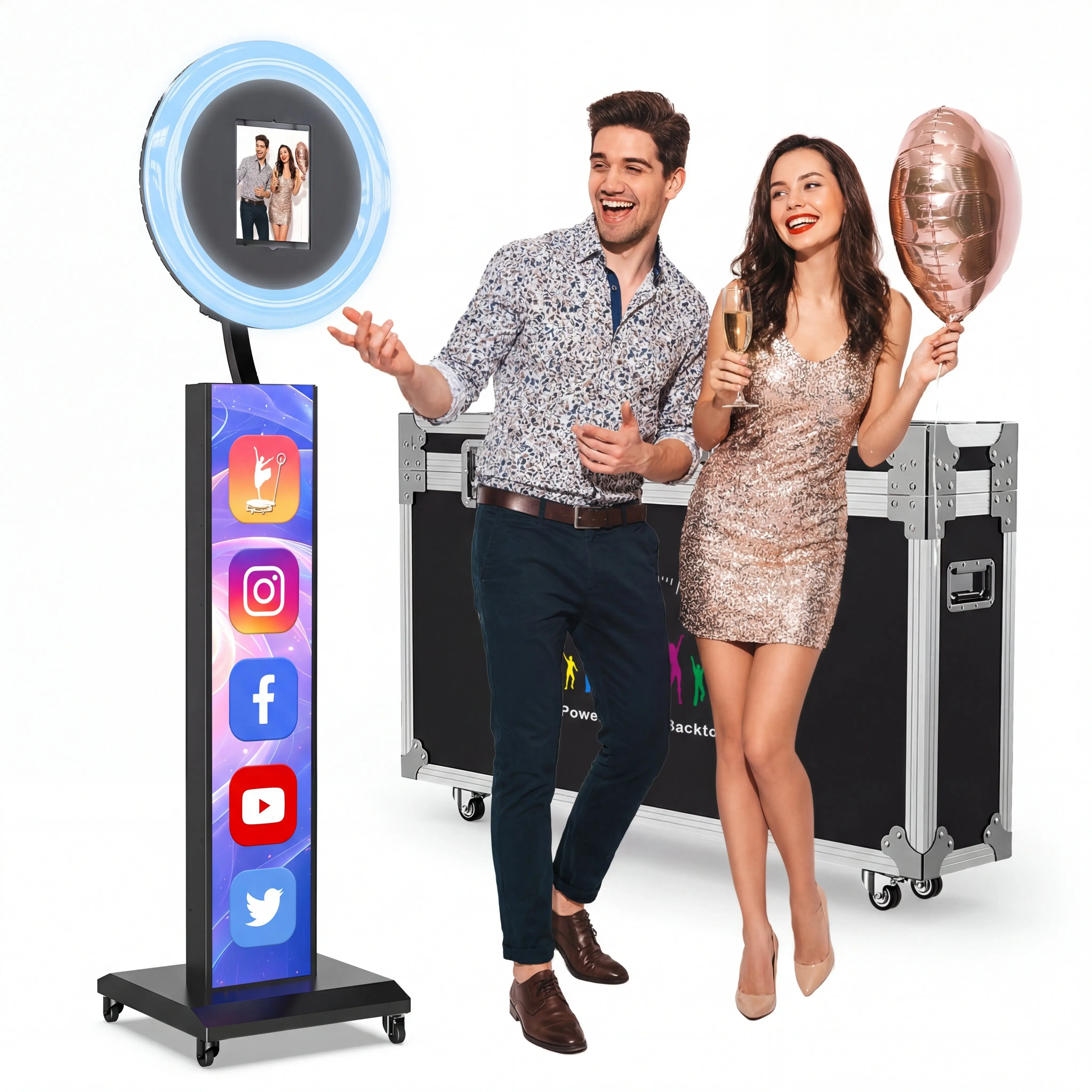MWE Portable iPad Photo Booth Stable Stand Shell with TikTok Software, Personalized Custom Logo Accessories, Universal Fit for Any iPad, Ideal for Weddings, Birthday - Camera Photography Supplies