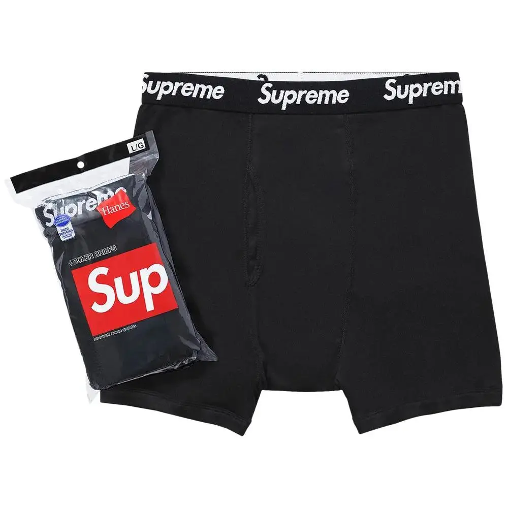 Supreme Hanes Boxer Briefs (4 Pack) Black Men's 100% Authentic Comfortable Everyday Wear Gym Casual Soft Cotton