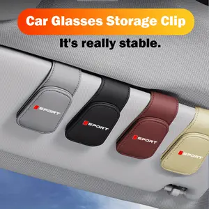 Set of 2 Magnetic Faux Leather Stylish Eyeglass Holders Designed for Car Visors - Includes a Card Slot, Allows for One-Handed Use, Available in Various Colors (Black, Gray, Beige, Red-Brown), an Interior Accessory for The Driver'S Side