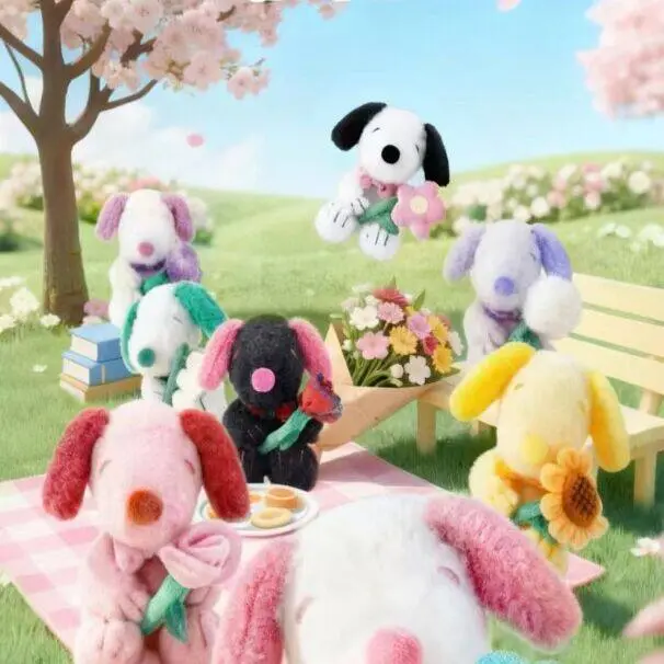 Snoopy Flower Gift Plush Blind Box, Soft Plush Collectible Mystery Box, Cute Snoopy Bouquet Series Plush Toy, Random Blind Box Figure, Gift for Peanuts Fans, Desk Decor, Kawaii Plush Collection